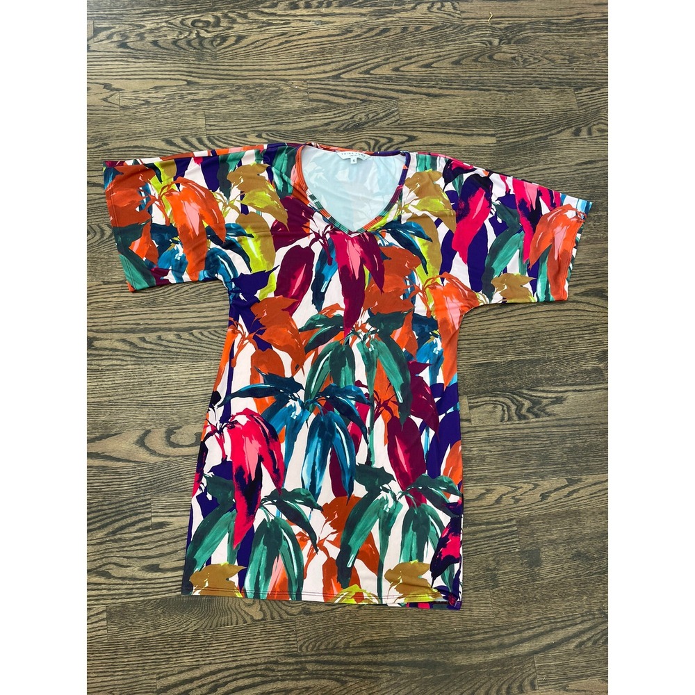 TRINA TURK Dress Sz 6 Griffin Autumn Jungle Jersey‎ Multicolor 1/2 Sleeve AK28
